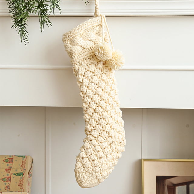 Media Navideña Grande de 46 Cm, Bolsa de Regalo de Hilo de Punto con Adornos de Lana, Ideal para Colgar En La Chimenea, Dulces y Regalos, Decoración Navideña.