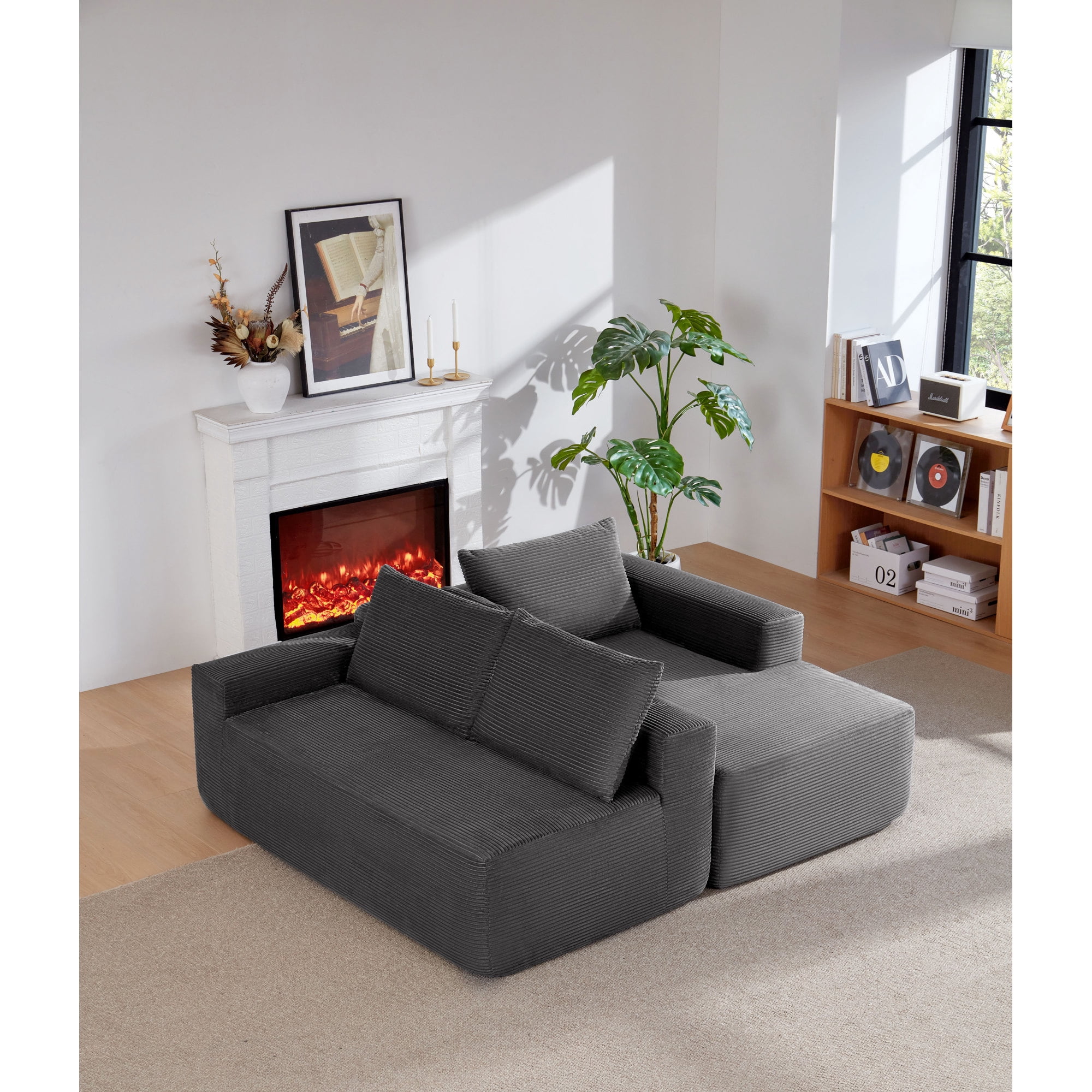 Leumius Cloud Sectional Couch with L-Shape Chaise,Modern Upholstered Boneless Couch with Deep Seat for Living Room Bedroom, No Assembly Required,Gray(Right Facing Chaise)