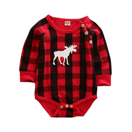 

Baby Unisex Deer Plaid Jumpsuit Long Sleeve One Piece Casual Christmas Pajamas