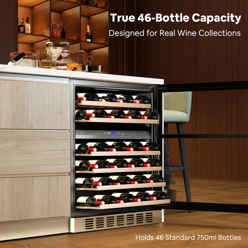 Etust 32" Dual Zone Wine Fridge, 46-Bottle Mini Fridge, 41-64℉, Small Beverage Refrigerator for Home Bar & Wine Storage
