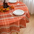 thumbnail image 4 of Round Fall Tablecloth Orange Plaid Thanksgiving Table Cloth \u2013 70 Inch Round Polyester Autumn Orange Tartan Plaid Table Cover Reusable Water Resistant for Holiday Party Kitchen Dining, 4 of 6