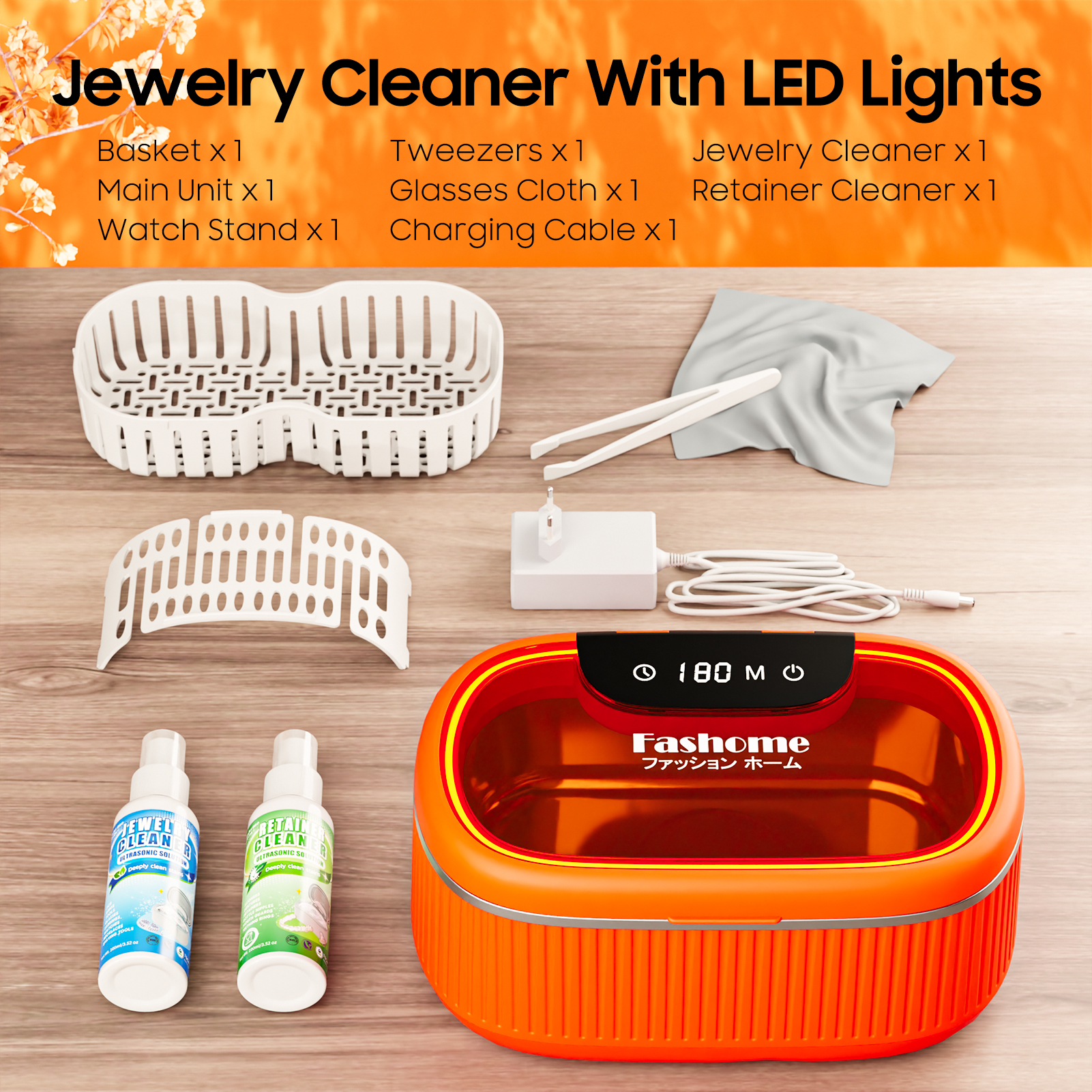 Professional Ultrasonic Cleaner with 200ML Solution, 45KHz 20oz Jewelry Cleaner Ultrasonic Machine with Basket Watch Stand for Rings, Necklaces, Eyeglasses, Dentures, Retainers