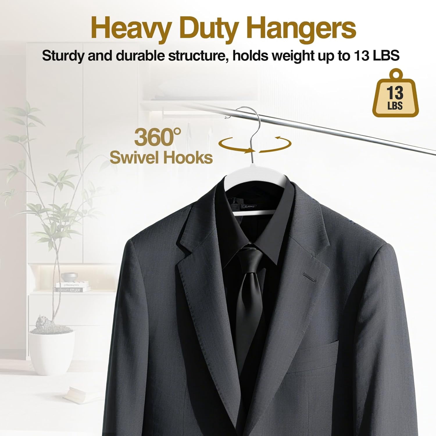 UEAKPIC Plastic Hangers 50 Pack, Heavy Duty Clothes Hangers with 360° Swivel Hook, Non-Slip, Space-Saving, White