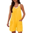 thumbnail image 2 of QATAINLAV Summer Rompers for Women Sleeveless Adjustable Strap Onesies Shorts Cotton Casual Wide Jumpsuits with Pockets Yellow XL, 2 of 9