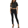 thumbnail image 2 of INSPIRE CHIC Women's Cropped Denim Jacket Short Sleeve Button Front Jean Jacket S Black, 2 of 7