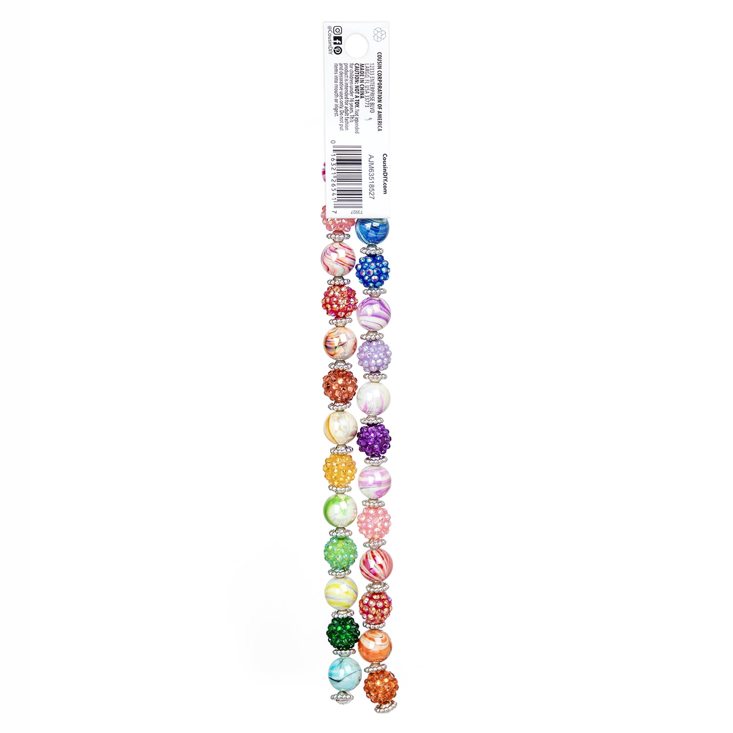 (2 pack) Cousin DIY Multicolor Acrylic Shambala Bead Strand, 17 in, 62 Piece, Jewelry Making, Adult