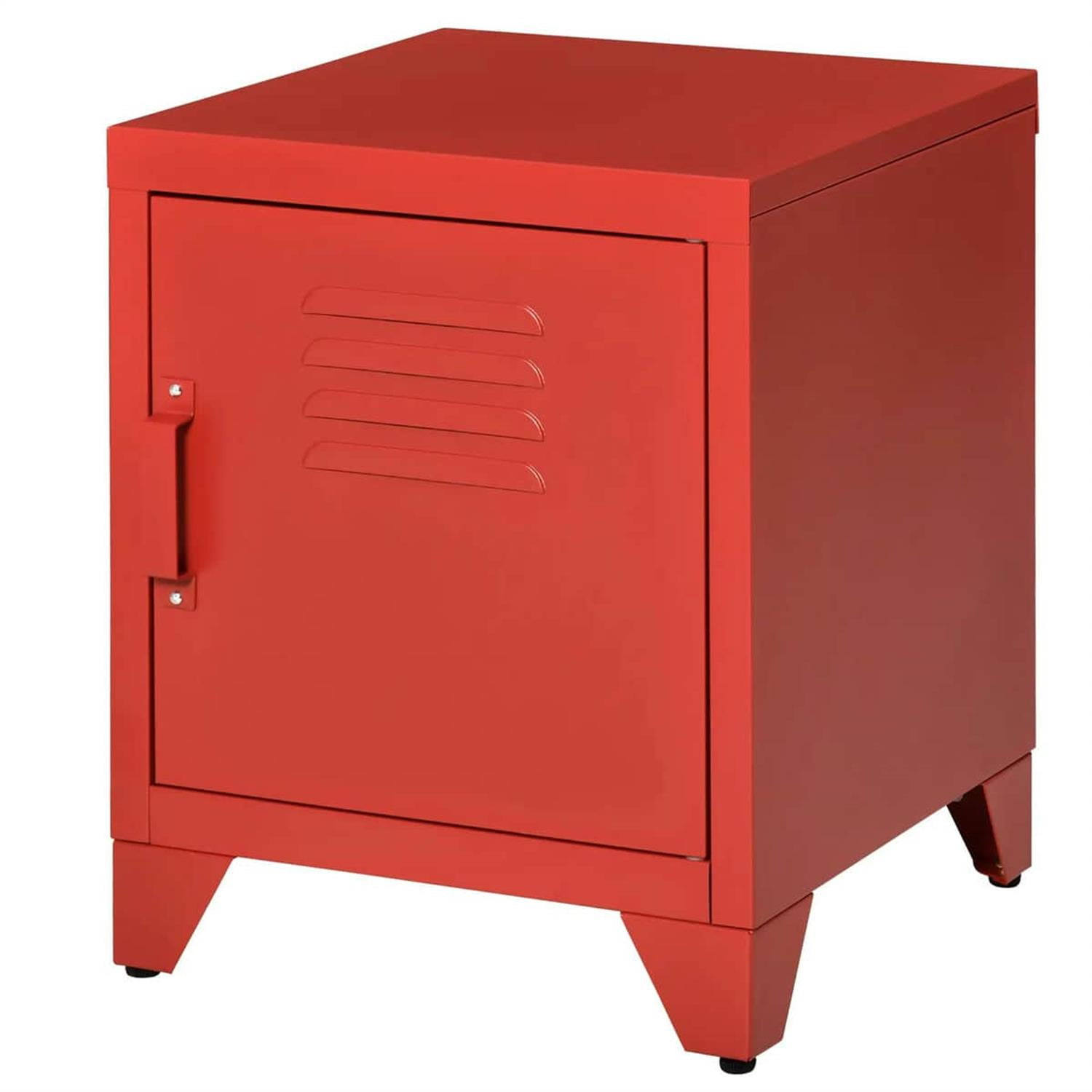 Demi Bonn 19" Industrial Metal End Table, Rustic Living Room Side Table with Lockable Door and Adjustable Shelf for Home Decor, Red