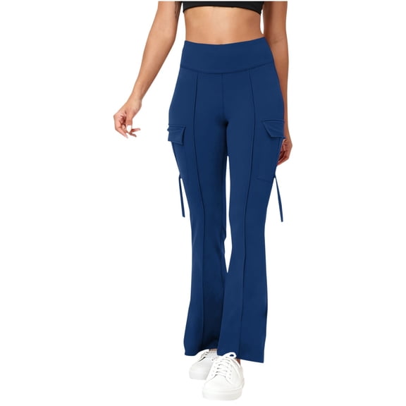 Bibifish Womens Yoga Flare Pants High Waisted Solid Cargo Pockets Stretch Workout Athletic Wear