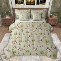 jejeloiu Farmhouse Mallard Duck 7-Piece Twin Bedding Sets,Green Brown Bedding Comforter Set For Teens Reversible