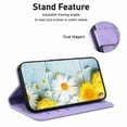thumbnail image 6 of For iPhone 16 Plus 6.7" lily Embossed Strong Magnetic Attachment/Closure, Card Slots/Pocket, PU Leather Flip Wallet Case ﻿,Purple,For iPhone 16 Plus, 6 of 7