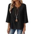 thumbnail image 2 of MEICHEN Womens 3/4 Sleeve Tops Cotton Linen Shirts V Neck Lace Casual Loose Fit Blouses Fashion Womens Summer Essentials Tops, 2 of 7