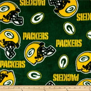Fabric Traditions NFL Fleece Bay Packers Tossed Helmets, Yard, Green/Yellow