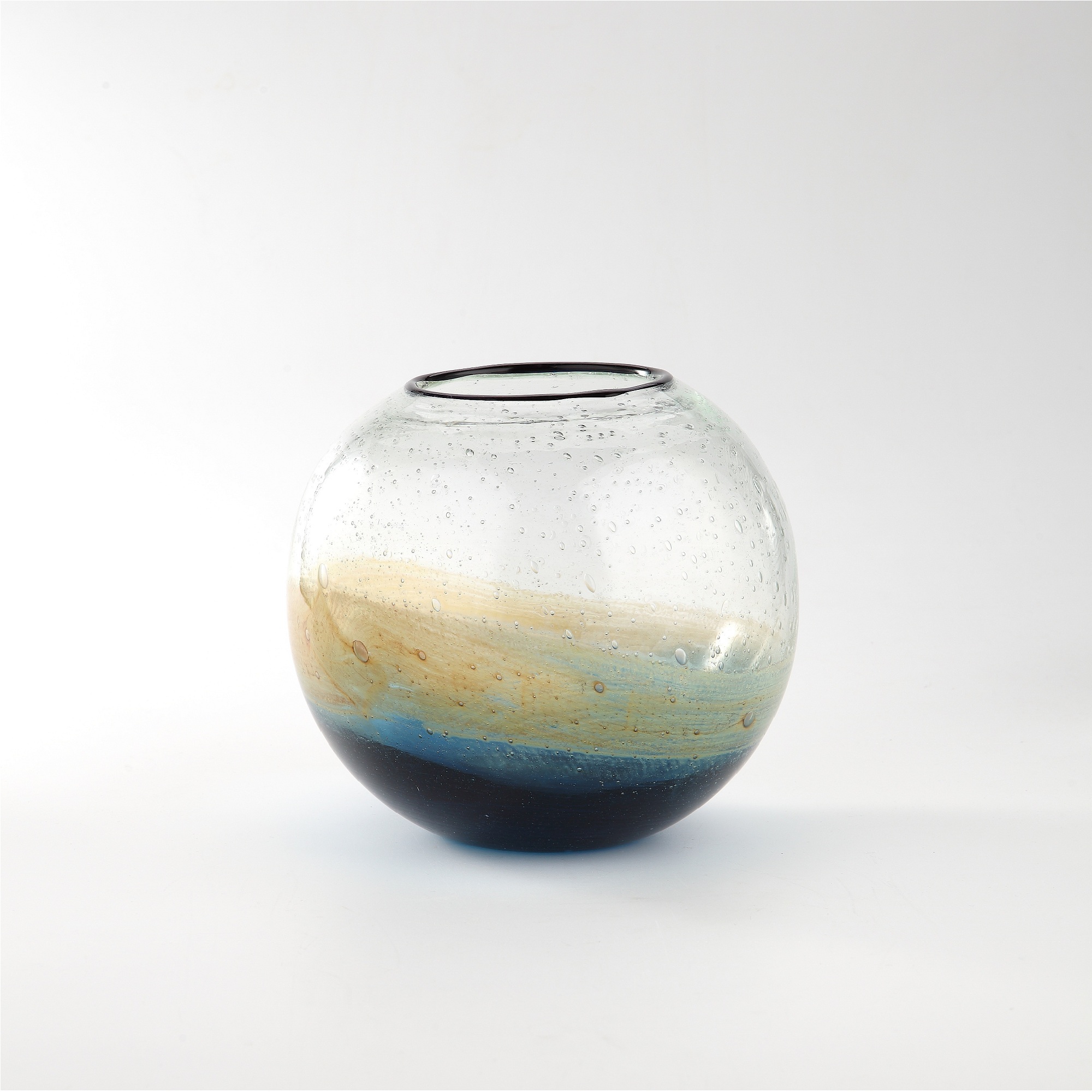 7.5" Blue and Yellow Round Clear Glass Vase