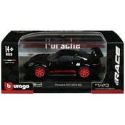 Porsche 911 GT3 RS Black with Red Stripes and Wheels Race Series 1/43 Diecast Model Car by Bburago