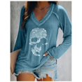 thumbnail image 3 of EFINNY Women's Fashion Long Sleeve Tee Shirts Halloween V-Neck Skull Print Funny Blouse Sweatshirts Pullover Tops Plus Size,S-5XL, 3 of 5