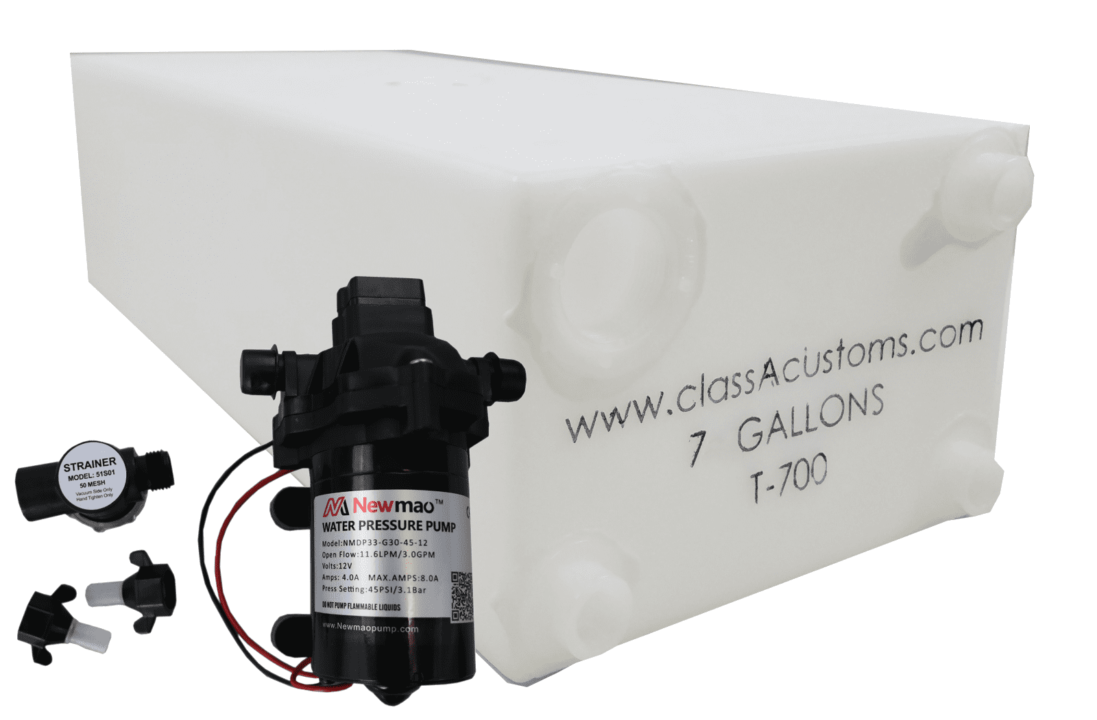 Class A Customs 7 Gallon RV Concession Fresh Water Tank with 12 Volt