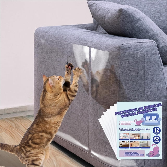 Wolfi Set 12 Protectores Sofá Gatos Antiarañazos Transparentes Muebles Tapetes Rascadores Cinta Autoadhesiva