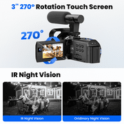 Campark 5K Video Camera Camcorder Dual Lens 3”Touch Screen 56MP Digital Vlogging Cameras for YouTube with Microphone