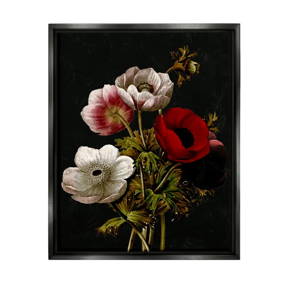 Stupell Industries Vintage Poppy Bouquet Botanical & Floral Painting Black Floater Framed Art Print Wall Art, 17 x 21
