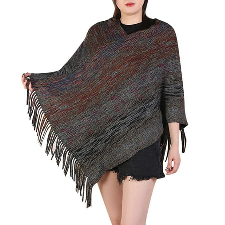 Women Splice Poncho With Tassels Plush Shawl Scarf Fringed Wraps Pashminas Sweater Pullover Cape Gifts For Women Sweater Tassel Hem Shawl Wrap Cloak Christmas Scarfs for Women Lightweight Cotton