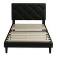 thumbnail image 5 of UHOMEPRO Upholstered Platform Twin Bed Frame with Headboard, Modern Black Faux Leather Twin Bed Frame with Wood Slat Support, Mattress Foundation for Adults Kids, No Box Spring Needed, 5 of 7