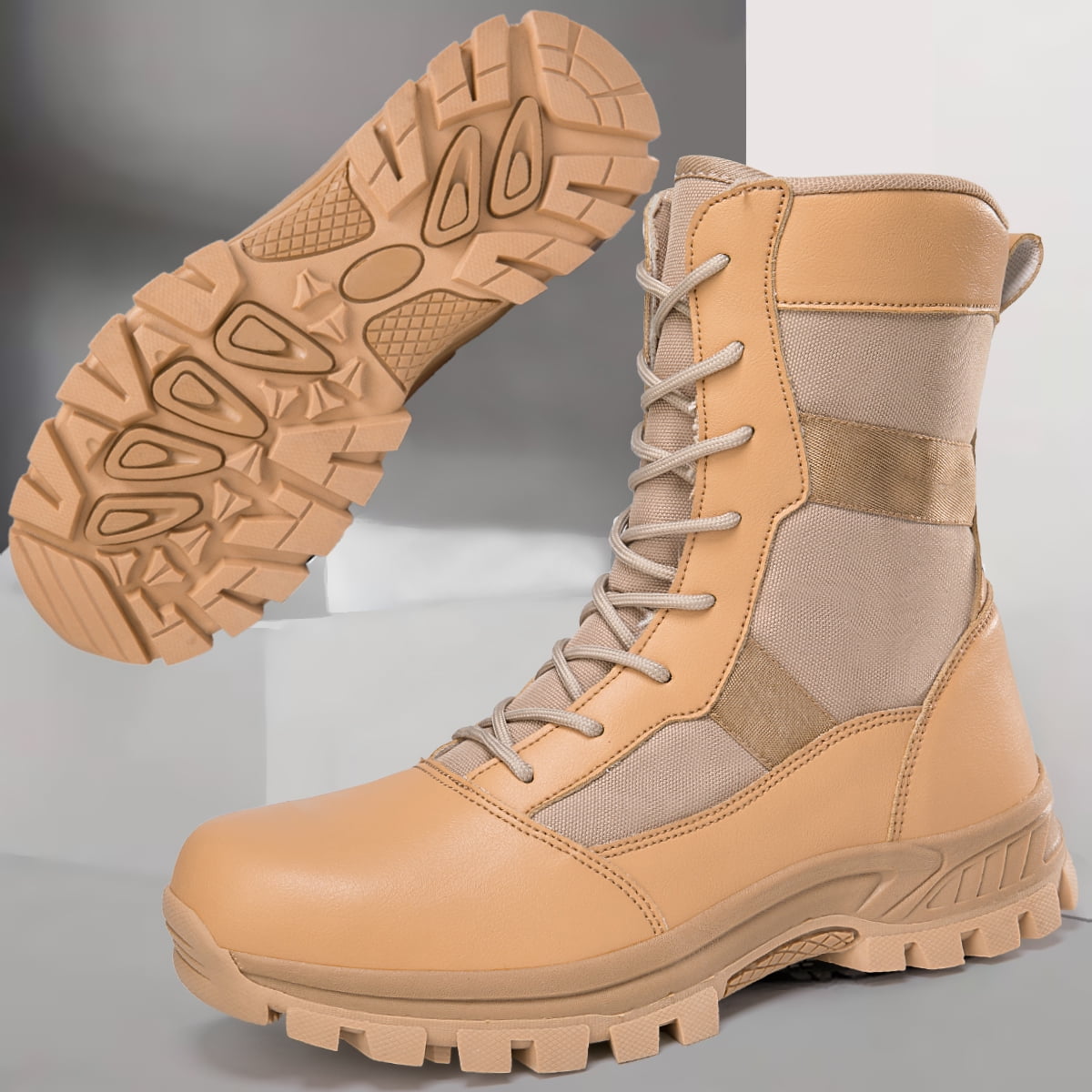 Outdoor Men's Hiking Boots Lightweight PU Leather Male Mid-leg Boots Women Trekking Trails Shoes, Black Color Gig Size US 13