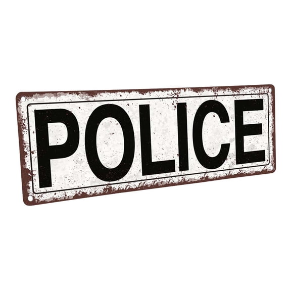 Outdoor Police 4"x12" Metal Sign, Wall Décor for Home and Office