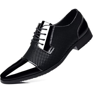 Santimon Mens US 9.5 Black Leather Pointed Toe Brogues Derby Lace Up Dress Shoes Santimon Men Derby Crocodile Pattern Pointed Toe Shoes Lace  main image 3