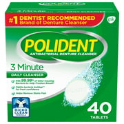 Polident 3 Minute Antibacterial Denture Cleanser Tablets, Triple Mint, 40 Count