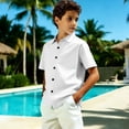 thumbnail image 4 of TIREOW Kids Boys Short Sleeve Dress Shirt Solid Color Button Down Shirt Summer Comfortable Casual Shirt Tops, 4 of 8