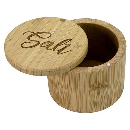 

Salt Box Bamboo Storage Box with Magnetic Swivel Lid Salt Engraved on Lid Bamboo Salt Keeper Storage Box