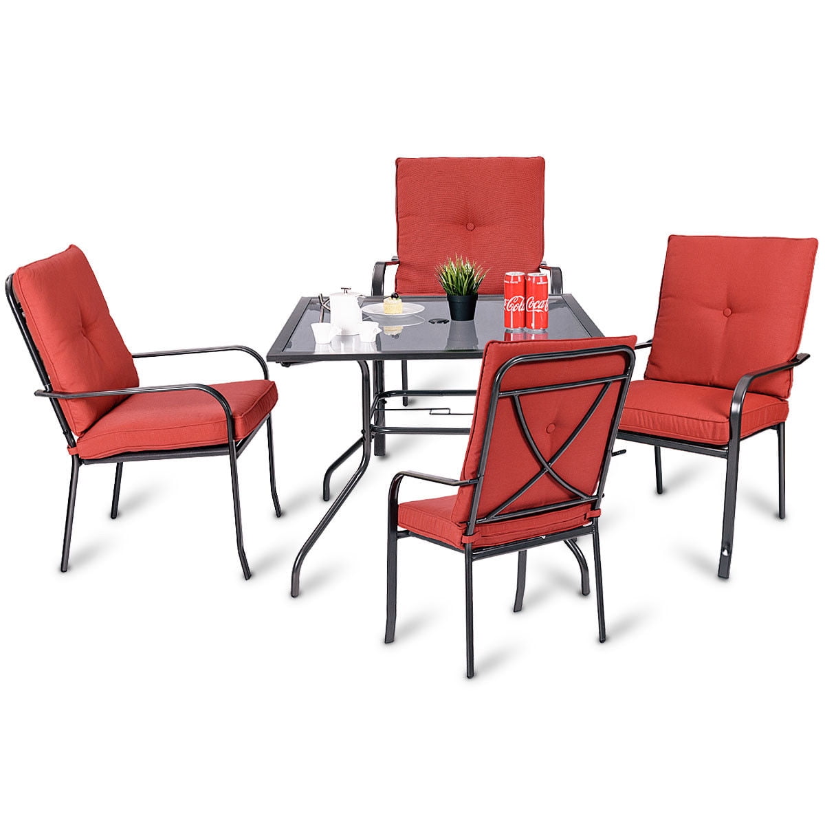 Costway 5 Pcs Patio Outdoor Garden Dining Set Glass Table 4 Costway 5 Pcs Patio Outdoor Garden Dining Set Glass Table 4 Upholstered Chairs Porch