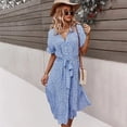 thumbnail image 4 of Summer Women Floral Print Dress Casual Short Sleeve Button Holiday Midi Dresses Female V-Neck Beach Boho Chic Dress Elegant Robe, 4 of 5