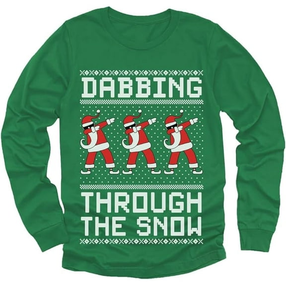 Tstars Boys Unisex Christmas Shirts Gift Dabbing Through the Snow Santa Gifts for Boy Youth Kids Long Sleeve T Shirt