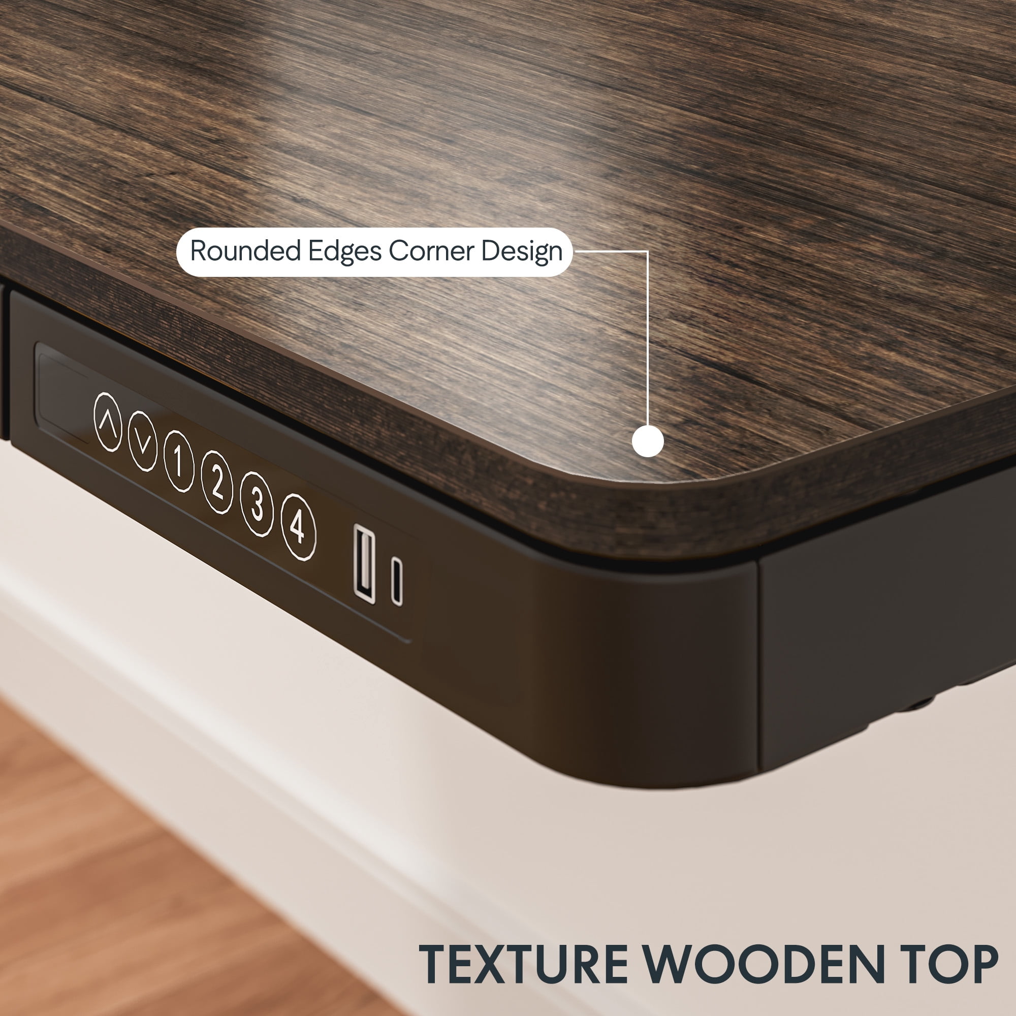FLEXISPOT 48" W Home Office Height Adjustable Standing Desk Bamboo Top with USB Charge Ports, Drawer