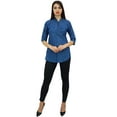 thumbnail image 2 of Phagun Women's 3/4 Sleeve Blue Shirt Button Down Blouse Casual Tunic Top - 4, 2 of 9