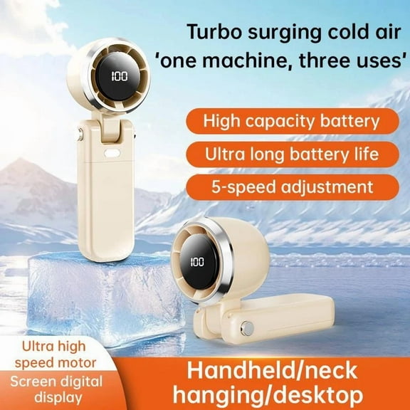 Xo Portable Handheld Fan Led Display 4000Mah Rechargeable, 5-Speed Foldable