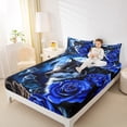 thumbnail image 4 of Homewish 4D Mystic Wolf Queen Sheet Sets for Teens, Romantic Blue Rose Flat Sheet, Jungle Galaxy Moon Queen Fitted Sheet, Microfiber Bedroom Decor, 4 Pieces, 4 of 7