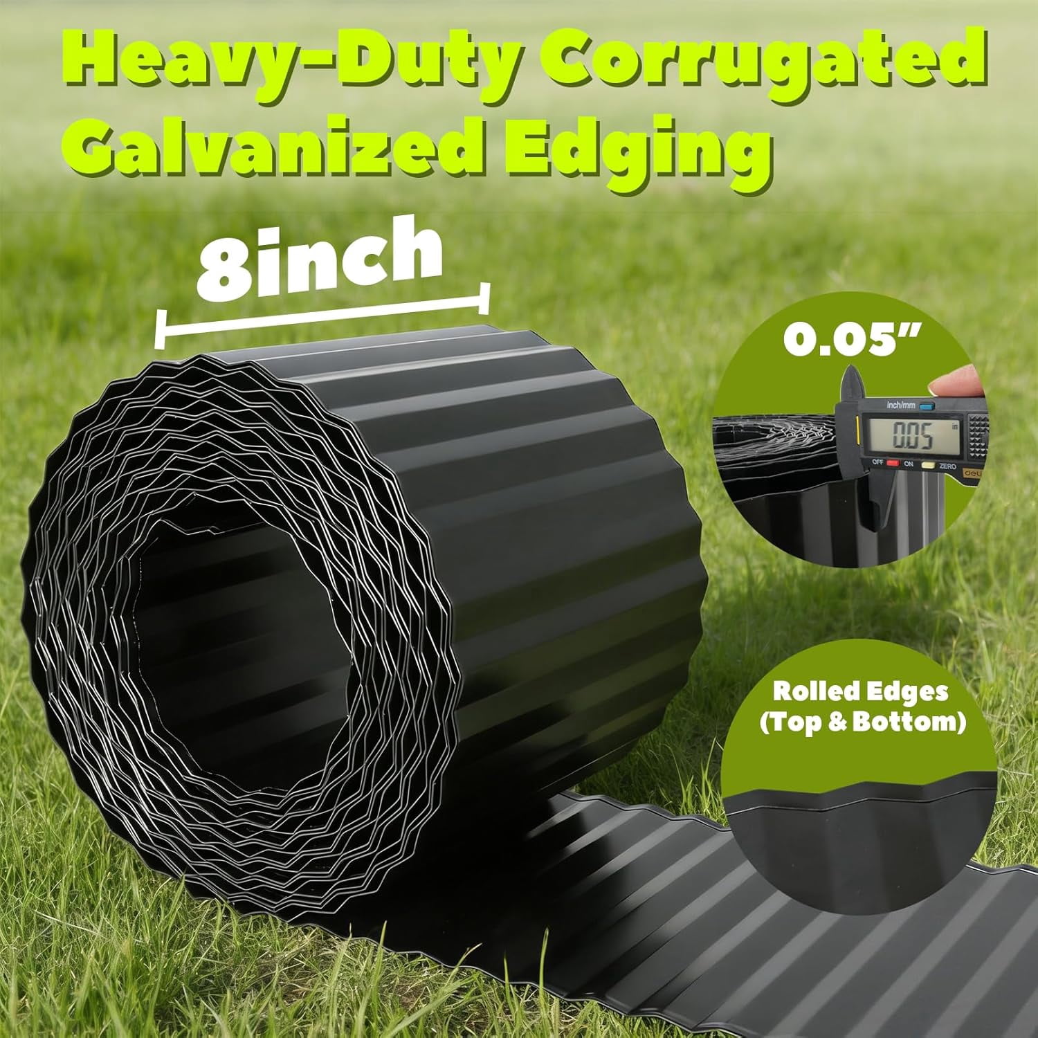 Tramull Corrugated Garden Edging Border,8" x 20' Landscape Paver Edging, Tall Landscape Edging, Fence for Garden, Flower Bed, Lawn and Landscape Edging (Black)