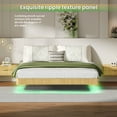 thumbnail image 2 of Oak King Floating Bed Frame with LED Lights, Modern Platform Bed with Wave Wood Texture, Heavy Duty Metal Slats No Box Spring Needed, for Bedroom, Oak, 2 of 8