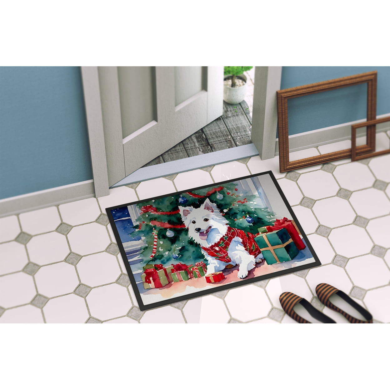 Carolines Treasures DAC2685MAT 18 x 27 in. Japanese Spitz Cozy Christmas Doormat