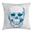 thumbnail image 1 of Skull Throw Pillow Cushion Cover, Hand Drawn Human Skull with Science Elements Background Medical Theme Illustration, Decorative Square Accent Pillow Case, 18 X 18 Inches, Blue White, by Ambesonne, 1 of 2