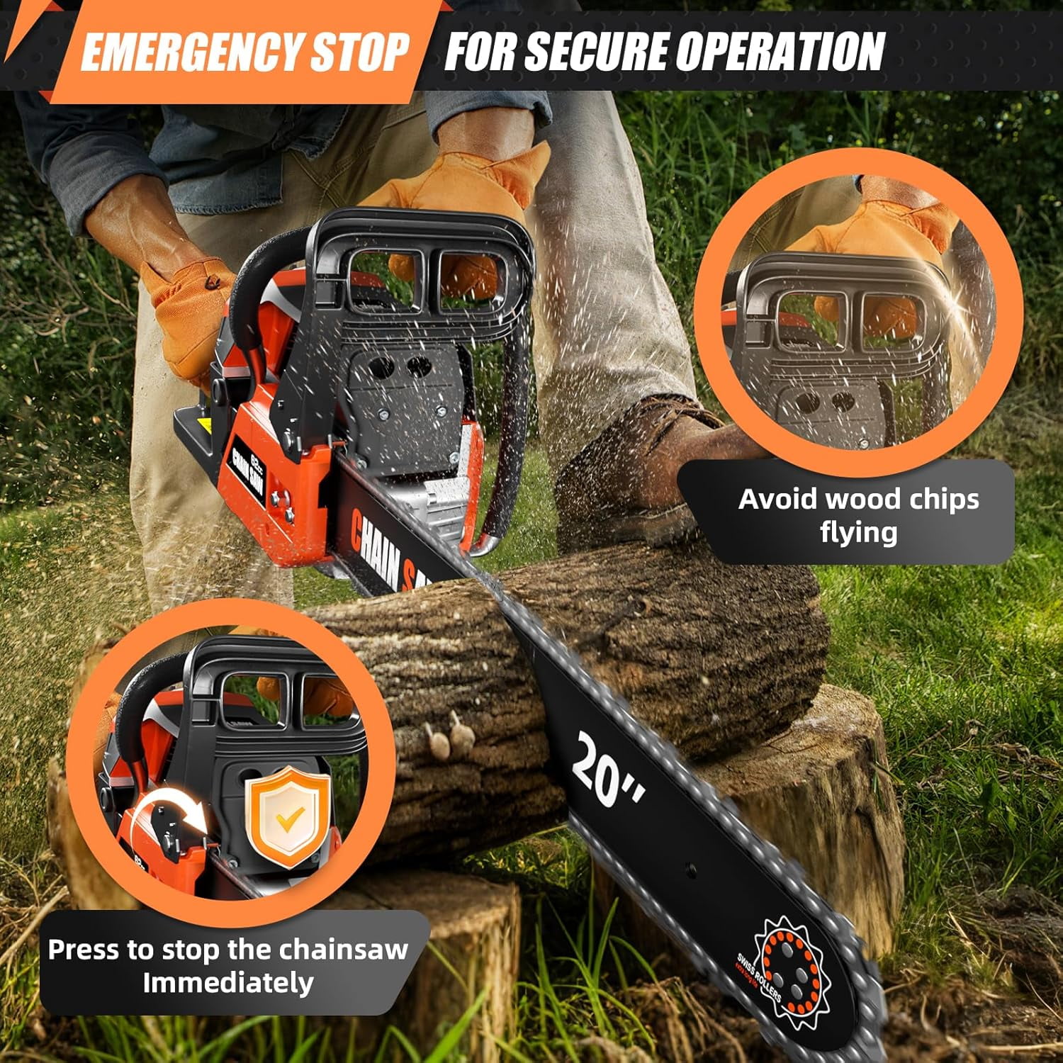 Datingday 62cc Gas Chainsaw with 2 Bars (20" & 24"), 3.5HP 12000 RPM Professional Handheld Chainsaw with Anti-Vibration & Quick-Stop Brake, for Firewood Cutting, Trimming, Felling