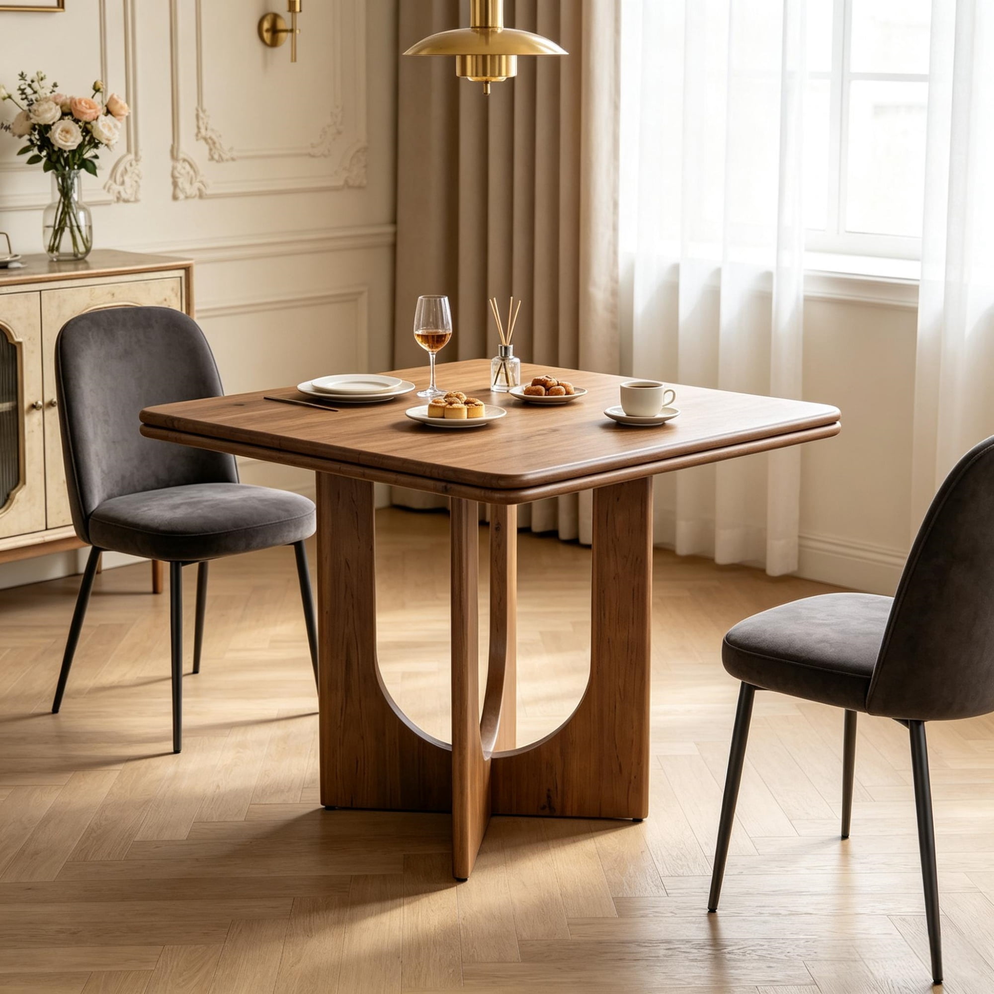 Square Dining Table for 2 to 4 People, Wood Kitchen Table