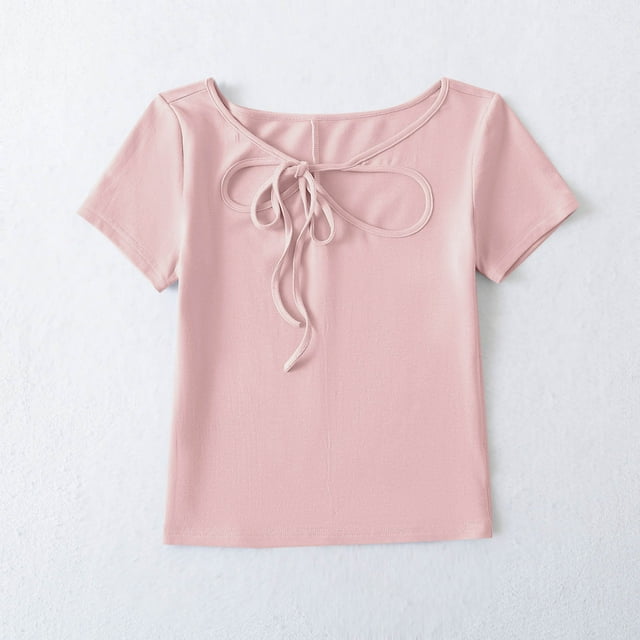 mfyjkho Tops Para Mujer, Blusa Informal De Cuello Redondo Y Manga Corta De Color Liso Para Mujer Tops De Tallas Grandes M