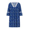 thumbnail image 4 of Vestidos informales de verano para mujer, túnica de fiesta de manga 3/4, vestido a media pierna con cuello en V informal bohemio con estampado de Cachemira y encaje con cuello en V Fridja  yut3305, 4 of 5