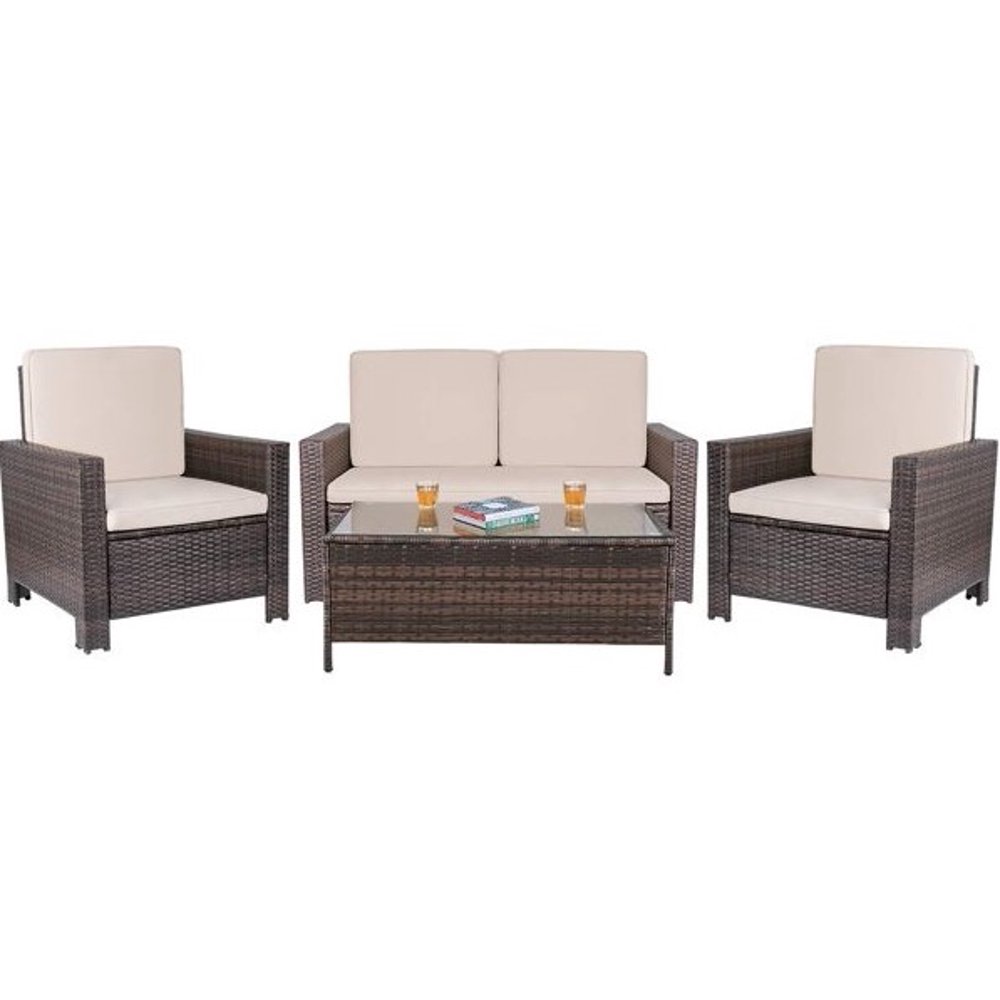 Walnew 4 Pieces Outdoor Patio Furniture Sets Rattan Chair Wicker