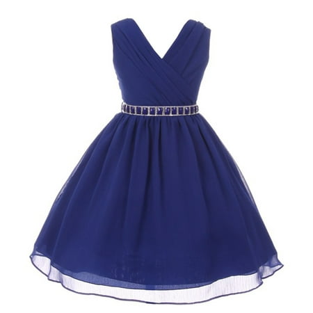 Girls Royal Blue Stone Belt Chiffon Yoru Junior Bridesmaid (Best Dress Style For Size 14)