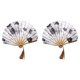 thumbnail image 1 of 2X Tela de Flor de Peonía Gris China Bamboo Folding Dancing Hand Fan Blanco, 1 of 7