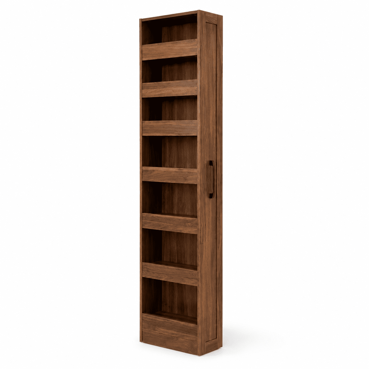 Aukfa 7-Tier Slim Rolling Pantry Cabinet, 68.3" Narrow Pull-Out Kitchen Storage Cart with Handle and Casters,Walnut